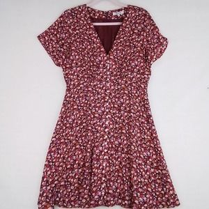 Madewell Midi Dress Size 8 in Burgundy w/ Floral Print